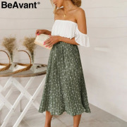 BeAvant Floral print high waist long pleated skirt Women holiday beach chiffon summer skirt Bohemian loose ladies skirts female