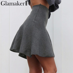 Glamaker Draped knitted short skirts women spring pleated mini skirt Elegant high waist female a-line streetwear summer skirt