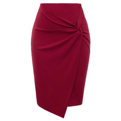 KK vintage elegant Women Solid skirt Autumn Asymmetrical Wrap Front knee length Stretch skirt pencil Bodycon Skirt jupe femme