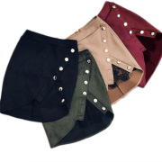 New fashion Women Ladies High Waist Pencil Skirts button lace patchwork sexy Bodycon Suede Leather split party casual Mini Skirt