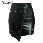 Simplee PU leather short skirt women fashion 2018 Bodycon black sexy mini skirt Rivet streetwear high waist bodycon pencil skirt