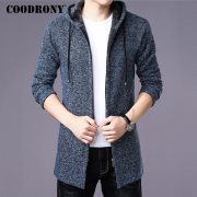 COODRONY Sweater Men Clothes 2019 Winter Thick Warm Long Cardigan Men With Hood Sweater Coat With Cotton Liner Zipper Coats H004