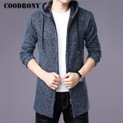COODRONY Sweater Men Clothes 2019 Winter Thick Warm Long Cardigan Men With Hood Sweater Coat With Cotton Liner Zipper Coats H004