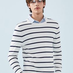 SEMIR Men Fine Knit Sweater Men's Striped Pullover Sweater with Ribbed Crewneck and Cuffs and Hem Men Slim Fit Casual Sweaters