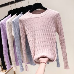 2019 New Fashion Women Knitted Tops Autumn Winter Pullovers Sweaters Casual Long Sleeve O-Neck Geometric Knitting Sweaters White