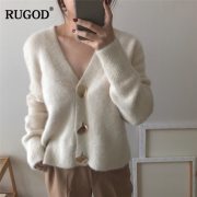RUGOD Solid Elegant Women Cardigans Casual V-Neck Knitted Women Sweaters Slim Autumn Winter Clothes jersey mujer invierno 2019