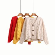 Vintage Twist Single-breasted Cardigans Sweater Casual Women Short Bat Sleeve Knit Coat 2019 Autumn Winter Loose Sweater Outwear
