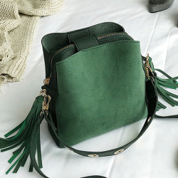 2018 Fashion Scrub Women Bucket Bag Vintage Tassel Messenger Bag High Quality Retro Shoulder Bag Simple Crossbody Bag Tote