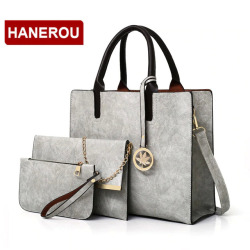 2019 New Women Bags Set 3 Pcs Leather Handbag Women Large Tote Bags Ladies Shoulder Bag Handbag+Messenger Bag+Purse Sac a Main