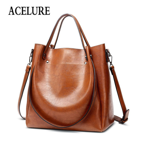 ACELURE Casual Large Capacity Women Tote Shoulder Bag PU Leather Ladies Bucket Handbag Messenger Bag Soft Shopping Crossbody Bag