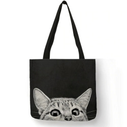 Fabric Traveling Shopping Bags Cute Kitty Cat Print Tote Bag for Women Personality School Shoulder Bags Dropshipping