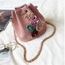 Meloke 2019 Handmade Flowers Bucket Bags Mini Shoulder Bags With Chain Drawstring Small Cross Body Bags Pearl Bags Leaves Decals