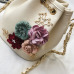 Meloke 2019 Handmade Flowers Bucket Bags Mini Shoulder Bags With Chain Drawstring Small Cross Body Bags Pearl Bags Leaves Decals