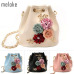 Meloke 2019 Handmade Flowers Bucket Bags Mini Shoulder Bags With Chain Drawstring Small Cross Body Bags Pearl Bags Leaves Decals