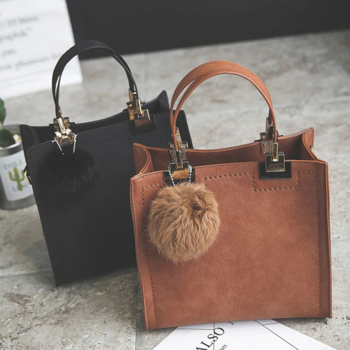 NEW HOT SALE handbag women casual tote bag female large shoulder messenger bags high quality Suede Leather handbag with fur ball