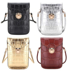 Osmond Silver Mobile Phone Mini Bags Small Clutches Shoulder Bag Crocodile Leather Women Handbag Black Clutch Purse Handbag Flap