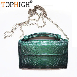 TOPHIGH Luxury Cowhide Leather Clutch Shoulder Cross-body Bag Small Crocodile Pattern Genuine Leather Clutch Chain Women's Gift