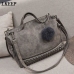 Vintage PU Leather Women's Bag Rivet Larger Ladies Handbags Hair Ball Shoulder Bag Motorcycle Crossbody Bags For Women Messenger