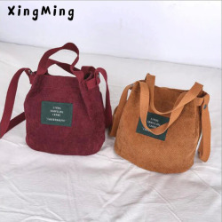 XINGMING 2019 Designer handbags high quality Women Bag Vintage Corduroy  Shoulder Bags New Corduroy Bucket Shoulder Handbags