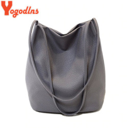 Yogodlns Women Leather Handbags Black Bucket Shoulder Bags Ladies Cross Body Bags Large Capacity Ladies Shopping Bag Bolsa