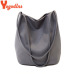 Yogodlns Women Leather Handbags Black Bucket Shoulder Bags Ladies Cross Body Bags Large Capacity Ladies Shopping Bag Bolsa