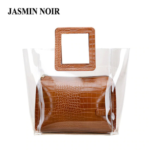 2018 New Summer PVC Transparent Lady Handbag and Purse Jelly Women's Beach Bag Crocodile Waterproof Brand Design Women Tote Bag