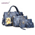 4pcs/set  Women Luxury Handbags Emboss Plaid Bag Composite Bags PU Leather Vintage Shoulder Totes Bear Designer Chains bolsa