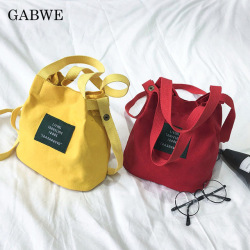 GABWE New Women's Shoulder Bag Canvas Handbag Korean Messenger Bag Mini Crossbody Bags for Girls Ladies Bucket Bag High Quality