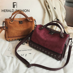 Herald Fashion Large Quality Leather Female Shoulder Bag New Women Top-handle Bags with Rivets Vintage Motorcycle Tote Bags Sac