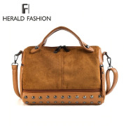 Herald Fashion Women Top-handle Bags with Rivets High Quality Leather Female Shoulder Bag Large Vintage Motorcycle Tote Bags Sac