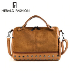 Herald Fashion Women Top-handle Bags with Rivets High Quality Leather Female Shoulder Bag Large Vintage Motorcycle Tote Bags Sac