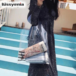 Kissyenia 2018 Luxury Brand Logo Clear PVC Women Handbags Jelly Transparent Plastic Summer Beach Bags Fashion 2PCS Tote KS1210
