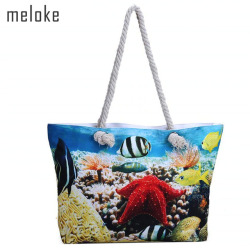 Meloke 2018   printed Girl Summer Shoulder Bag Big Tote Women Ladies Handbag canvas beach bags large size travel bags MN520