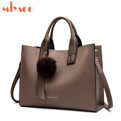Miyaco Women Leather Handbags Casual Brown Tote bags Crossbody Bag TOP-handle bag With Tassel and fluffy ball