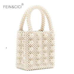 Pearls bag beaded box totes bag women party vintage handbag 2019 summer luxury brand white yellow blue wholesale drop shipping