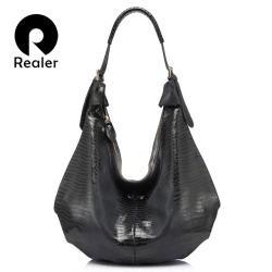 REALER genuine Leather hobos bag for womens handbag large tote bag female big shoulder bag