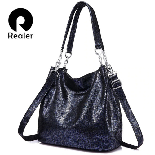 REALER genuine leather handbags female large messenger bag women shoulder bags fashion ladies top-handle bags high quality totes