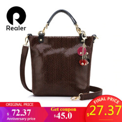 REALER woman genuine leather handbag female casual leather tote top-handle bag small shoulder bag for ladies messenger bags