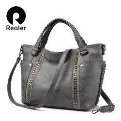 REALER women handbag female artificial leather top-handle tote bag ladies shoulder crossbody bag large messenger bag with rivets