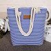 Women Stripes Canvas Beach Bag Large Capacity Female Zipper Shoulder Bag Ladies Polyester Totes Girl's Casual Shopping Handbag