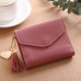 2018 fashion solid tassel women wallet for credit cards small luxury brand leather short womens wallets and purses zipper&hasp