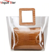 2019 New Summer PVC Transparent Lady Handbag and Purse Jelly Women's Beach Bag Crocodile Waterproof Brand Design Women Tote L61
