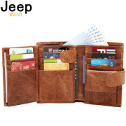 Jeep Brand Genuine Cow Leather Men Women Wallet Fashion Coin Pocket Trifold Design Men Purse High Quality Ladies Card ID Holder