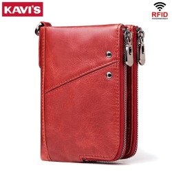 KAVIS Genuine Leather Women Wallet Female Red Rfid Coin Purse Small Walet Portomonee PORTFOLIO Money Bag Lady Mini Card Holder