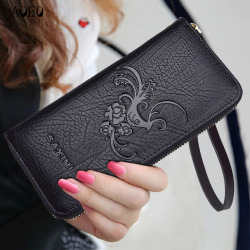 AOEO Embossing Leaves Ladies Wallet Women With Split Leather Purse For Girls Handbag Coin Money Bag Wristlet Slim Wallets Female