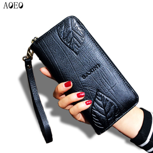 AOEO Ladies Embossing Wallet Female With Genuine Leather Wristlet Card & Id Holders Money Purse For Womens Wallets And Purses