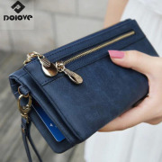Fashion Women Wallets Dull Polish Leather Wallet Double Zipper Day Clutch Purse Wristlet Portefeuille Handbags Carteira Feminina