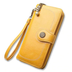Fashion Women Yellow Clutch 2018 Leather Wallet Woman Zipper Long Wallets Female Purse Wristlet Red Money Bag Coin Card Holder