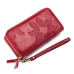 Genuine Leather Floral Embossed Long Wallets For Women Double Zipper Clutch Bag High Capacity Card Holder Wallet Female Wristlet