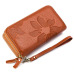 Genuine Leather Floral Embossed Long Wallets For Women Double Zipper Clutch Bag High Capacity Card Holder Wallet Female Wristlet